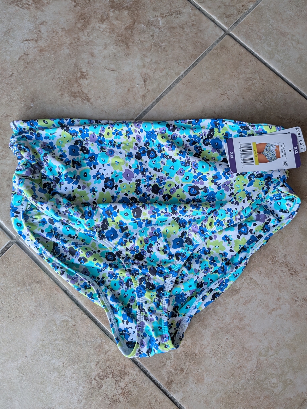 Anne Cole High Waist Floral Swim Bottoms in Blue, Green & Purple